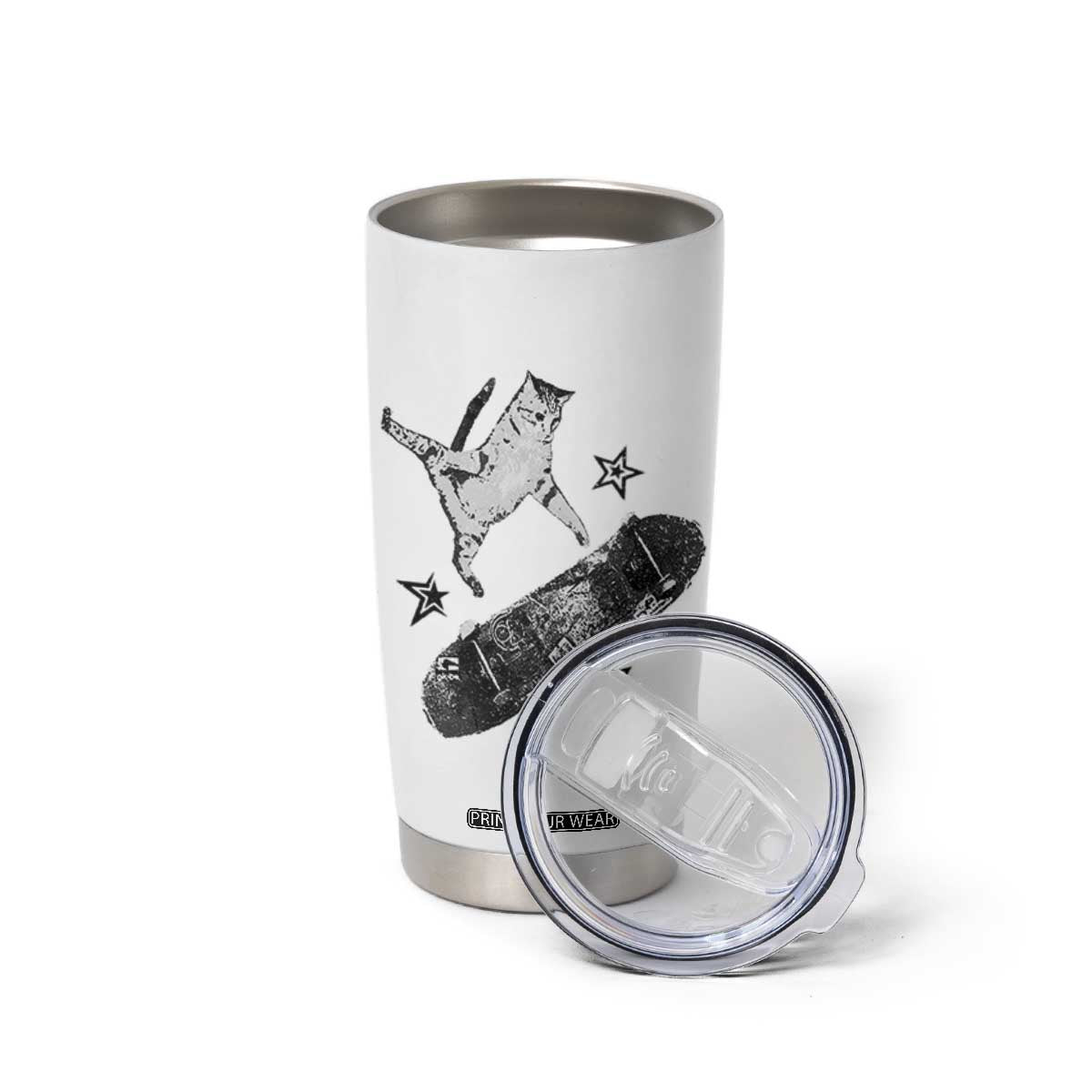 Skateboard Cat Y2K Tumbler Cup Rockstar Gf Aesthetic Cat Retro Grunge Skater TS10 Print Your Wear