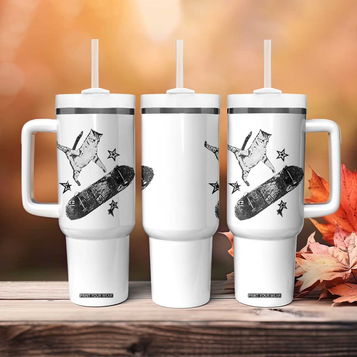 Skateboard Cat Y2K Tumbler With Handle Rockstar Gf Aesthetic Cat Retro Grunge Skater TS10 Print Your Wear