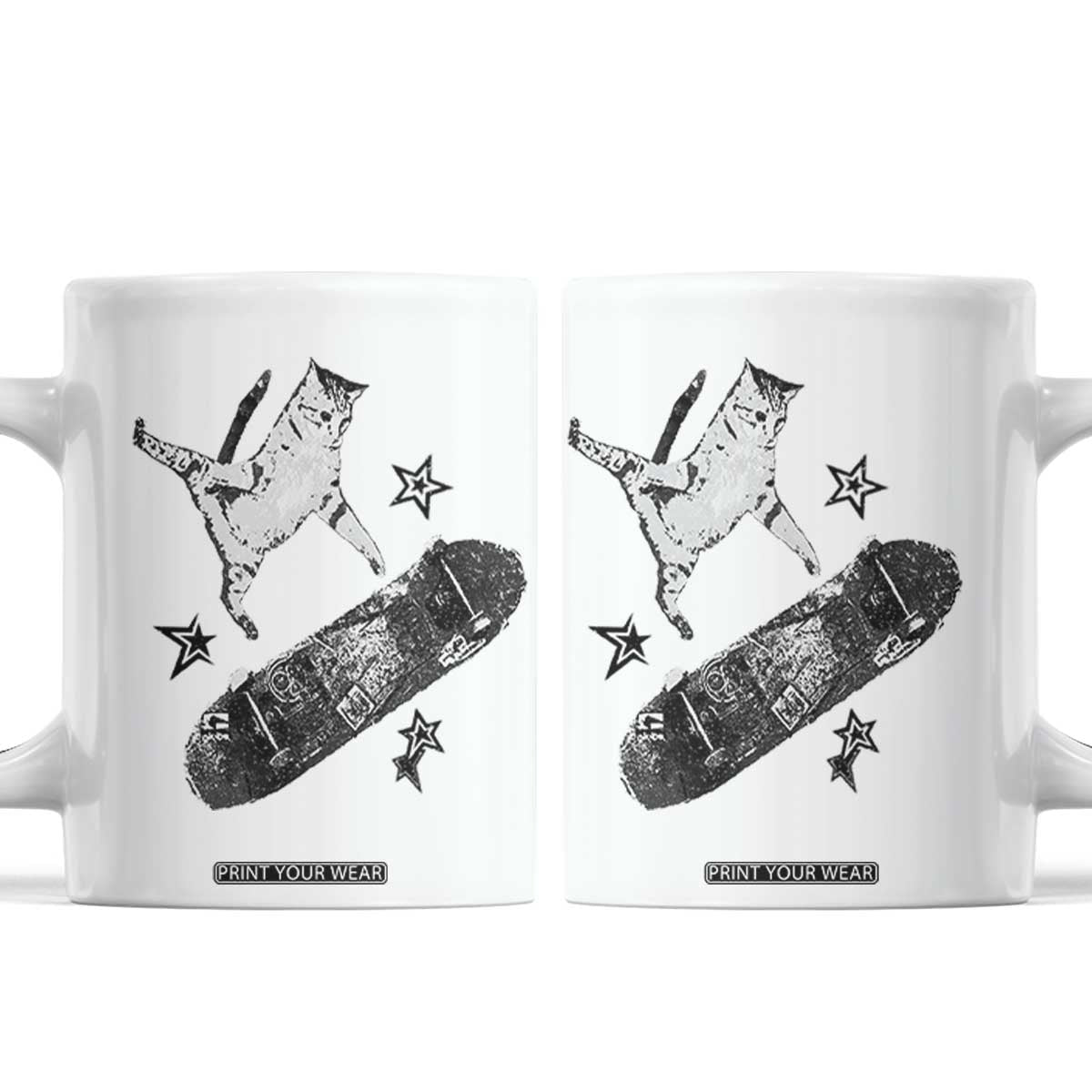Skateboard Cat Y2K Coffee Mug Rockstar Gf Aesthetic Cat Retro Grunge Skater TS10 White Print Your Wear