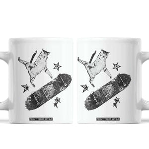 Skateboard Cat Y2K Coffee Mug Rockstar Gf Aesthetic Cat Retro Grunge Skater TS10 White Print Your Wear
