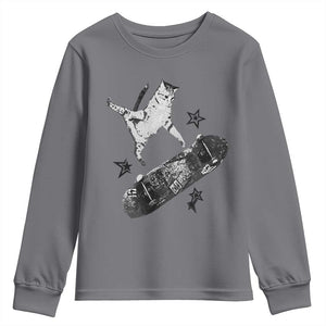 Skateboard Cat Y2K Youth Sweatshirt Rockstar Gf Aesthetic Cat Retro Grunge Skater TS10 Charcoal Print Your Wear