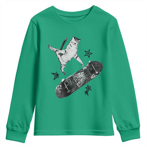 Skateboard Cat Y2K Youth Sweatshirt Rockstar Gf Aesthetic Cat Retro Grunge Skater TS10 Irish Green Print Your Wear