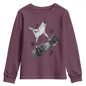 Skateboard Cat Y2K Youth Sweatshirt Rockstar Gf Aesthetic Cat Retro Grunge Skater TS10 Maroon Print Your Wear