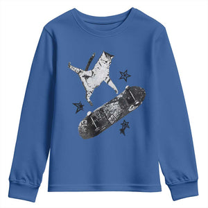 Skateboard Cat Y2K Youth Sweatshirt Rockstar Gf Aesthetic Cat Retro Grunge Skater TS10 Royal Blue Print Your Wear