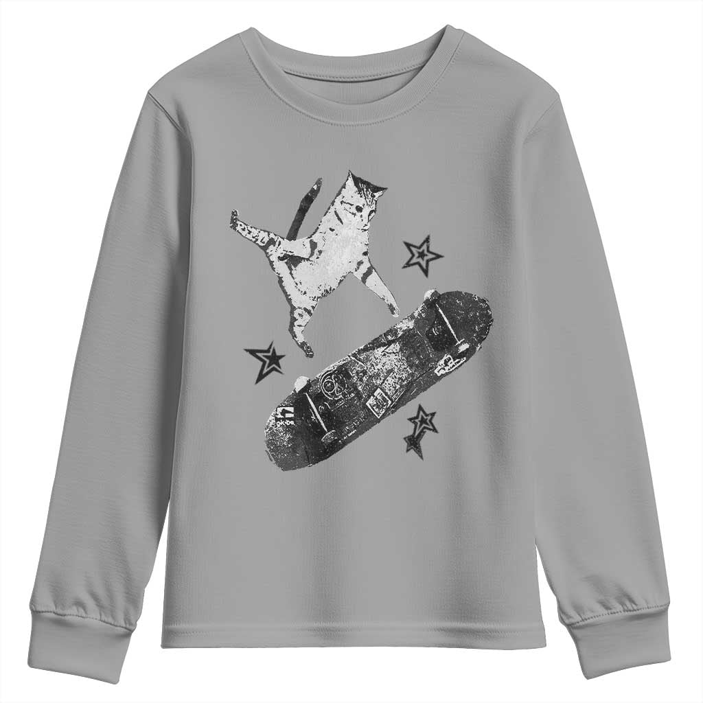 Skateboard Cat Y2K Youth Sweatshirt Rockstar Gf Aesthetic Cat Retro Grunge Skater TS10 Sport Gray Print Your Wear