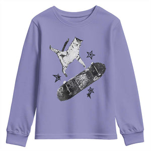 Skateboard Cat Y2K Youth Sweatshirt Rockstar Gf Aesthetic Cat Retro Grunge Skater TS10 Violet Print Your Wear