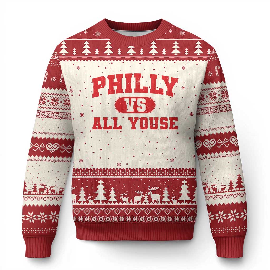 Philly Vs All Youse Ugly Christmas Sweater Vintage Funny Philadelphia Slang Red TS10 Beige Red Print Your Wear