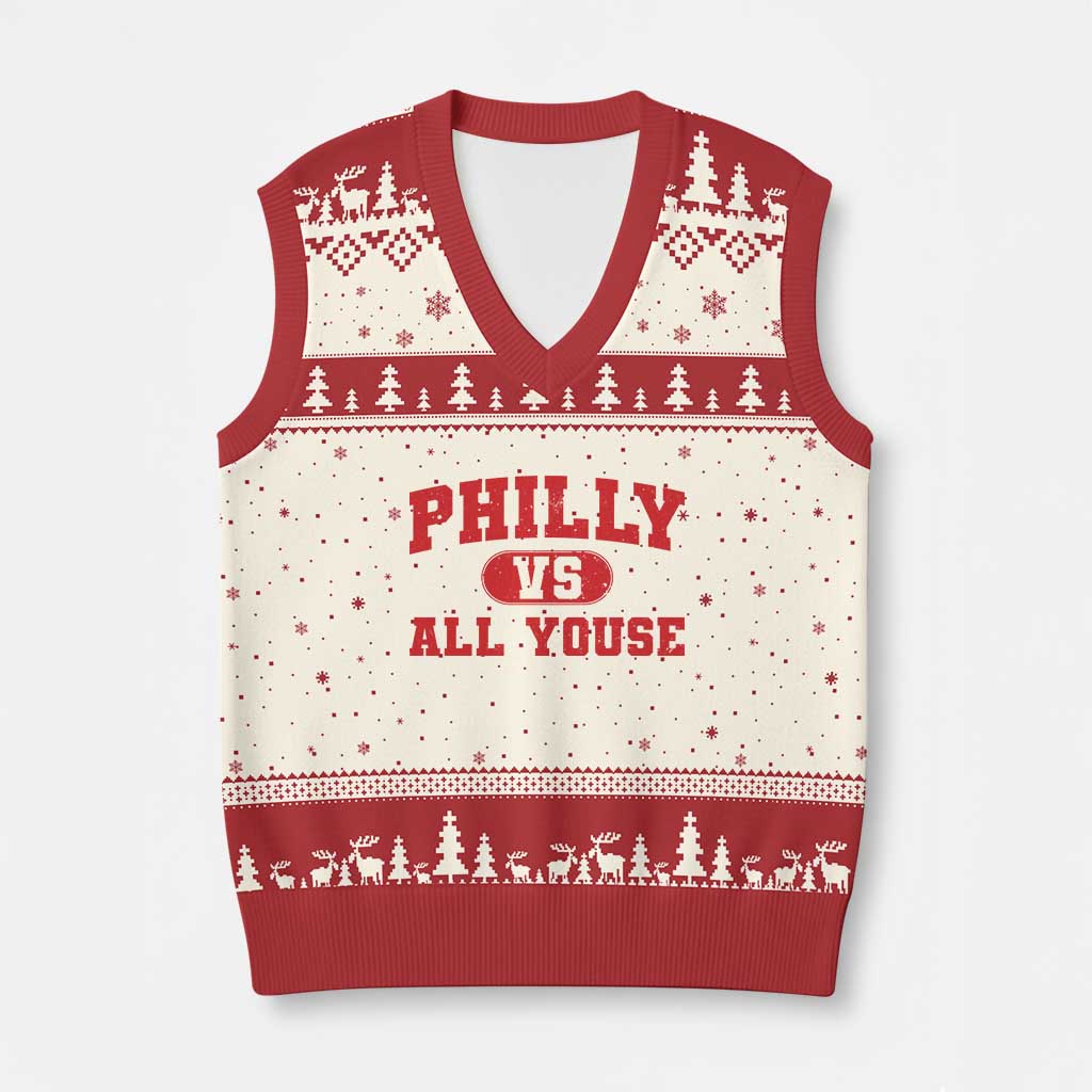 Philly Vs All Youse V-Neck Knit Sweater Vest Vintage Funny Philadelphia Slang Red TS10 Beige Red Print Your Wear