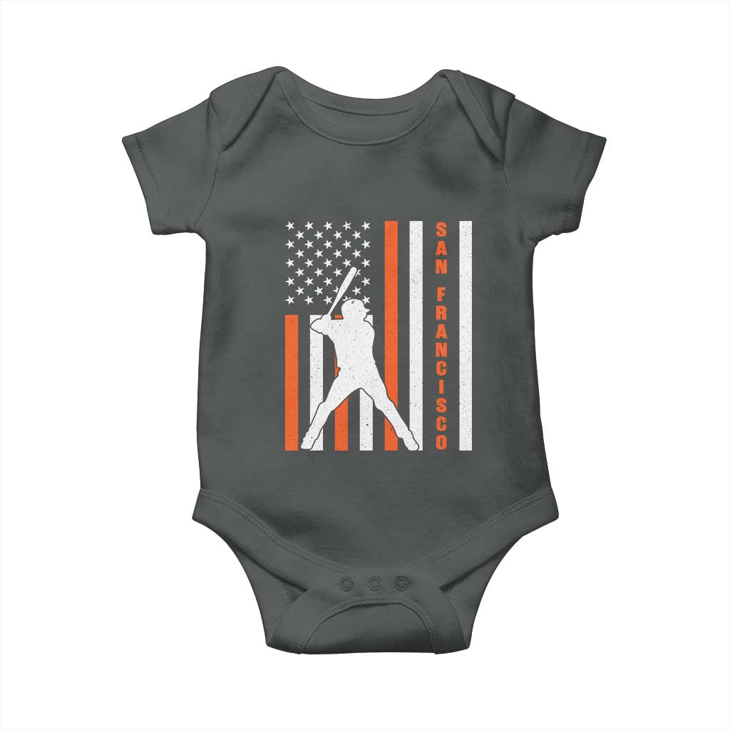 Retro San Francisco Baby Onesie Cool Distressed Baseball Fans SF USA Flag TS10 Dark Heather Print Your Wear