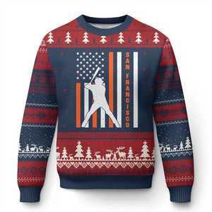 Retro San Francisco Ugly Christmas Sweater Cool Distressed Baseball Fans SF USA Flag TS10 Navy Red Print Your Wear