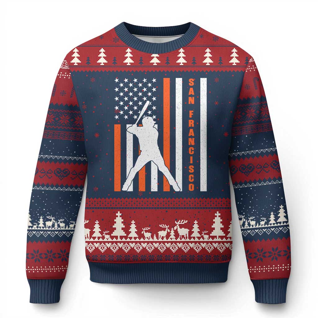 Retro San Francisco Ugly Christmas Sweater Cool Distressed Baseball Fans SF USA Flag TS10 Navy Red Print Your Wear