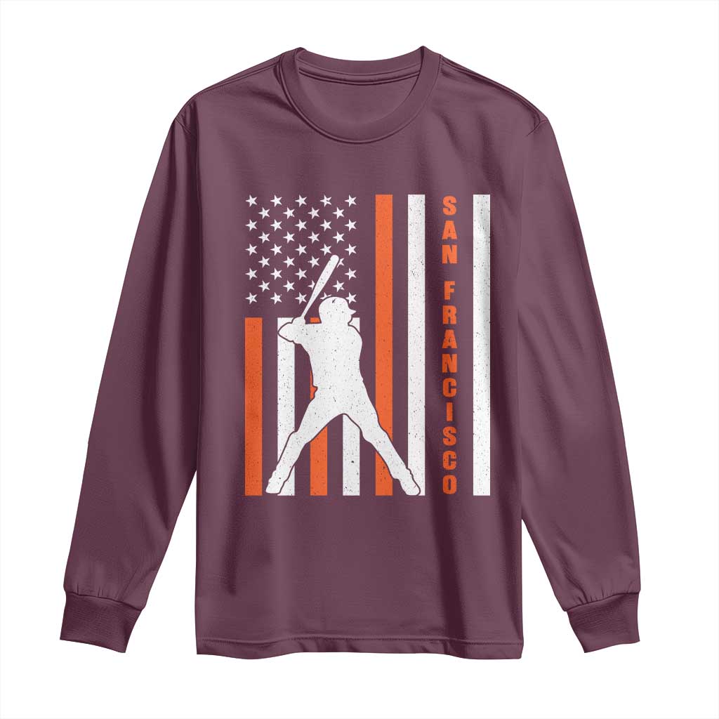 Retro San Francisco Long Sleeve Shirt Cool Distressed Baseball Fans SF USA Flag TS10 Maroon Print Your Wear