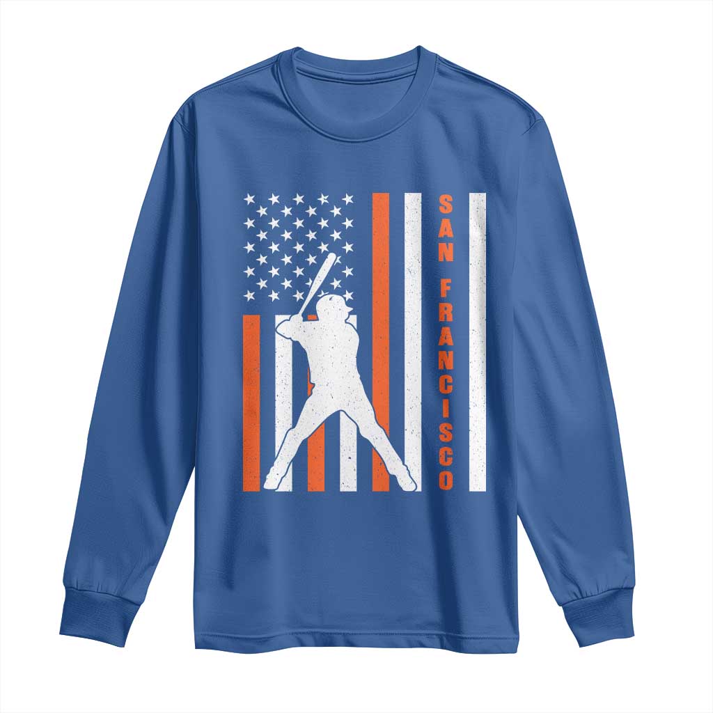 Retro San Francisco Long Sleeve Shirt Cool Distressed Baseball Fans SF USA Flag TS10 Royal Blue Print Your Wear