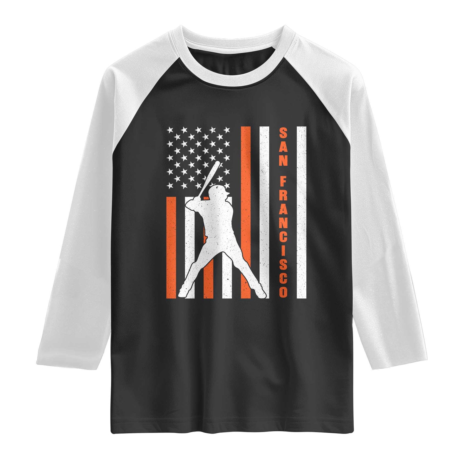 Retro San Francisco Raglan Shirt Cool Distressed Baseball Fans SF USA Flag TS10 Black White Print Your Wear
