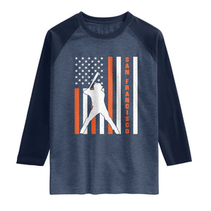 Retro San Francisco Raglan Shirt Cool Distressed Baseball Fans SF USA Flag TS10 Heather Denim Navy Print Your Wear
