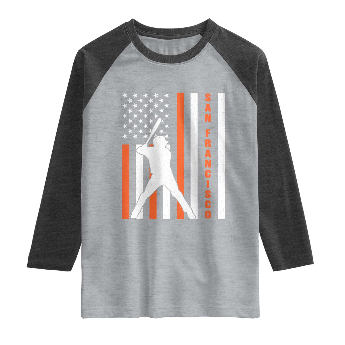 Retro San Francisco Raglan Shirt Cool Distressed Baseball Fans SF USA Flag TS10 Heather Gray Heather Charcoal Print Your Wear