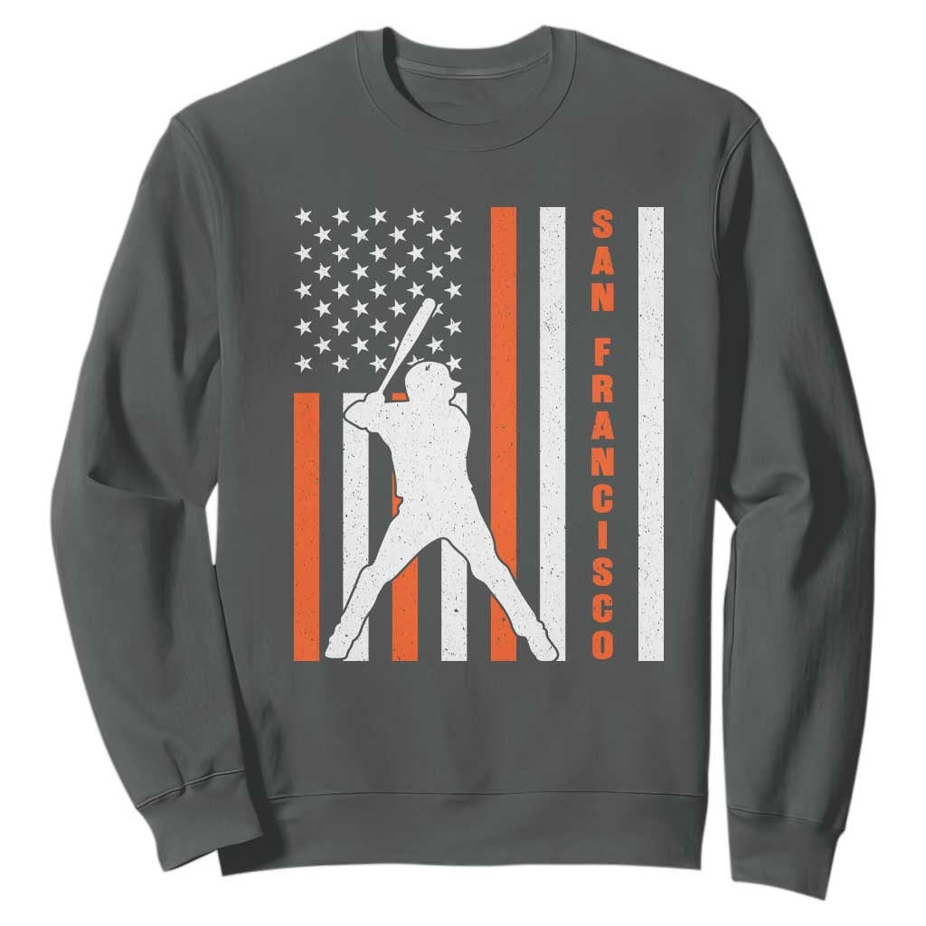 Retro San Francisco Sweatshirt Cool Distressed Baseball Fans SF USA Flag TS10 Dark Heather Print Your Wear
