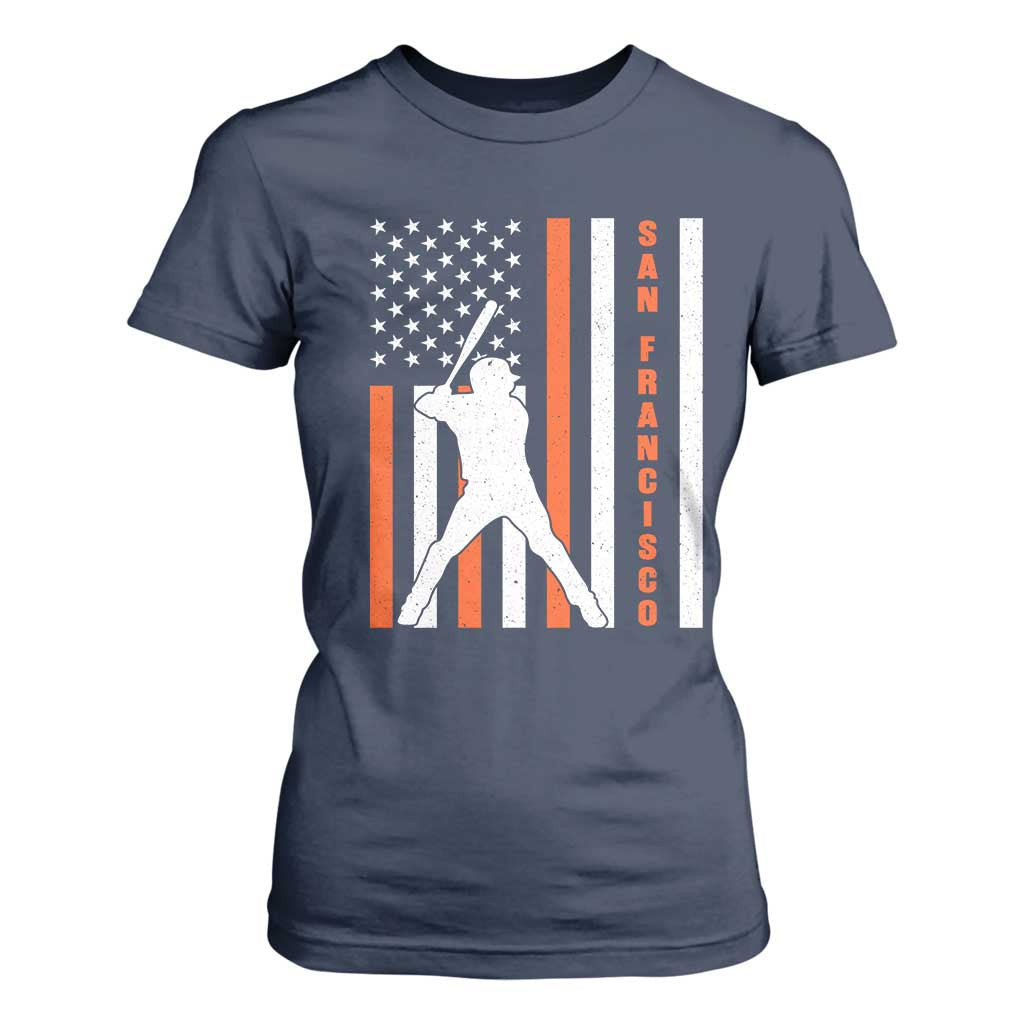 Retro San Francisco T Shirt For Women Cool Distressed Baseball Fans SF USA Flag TS10 Navy Print Your Wear