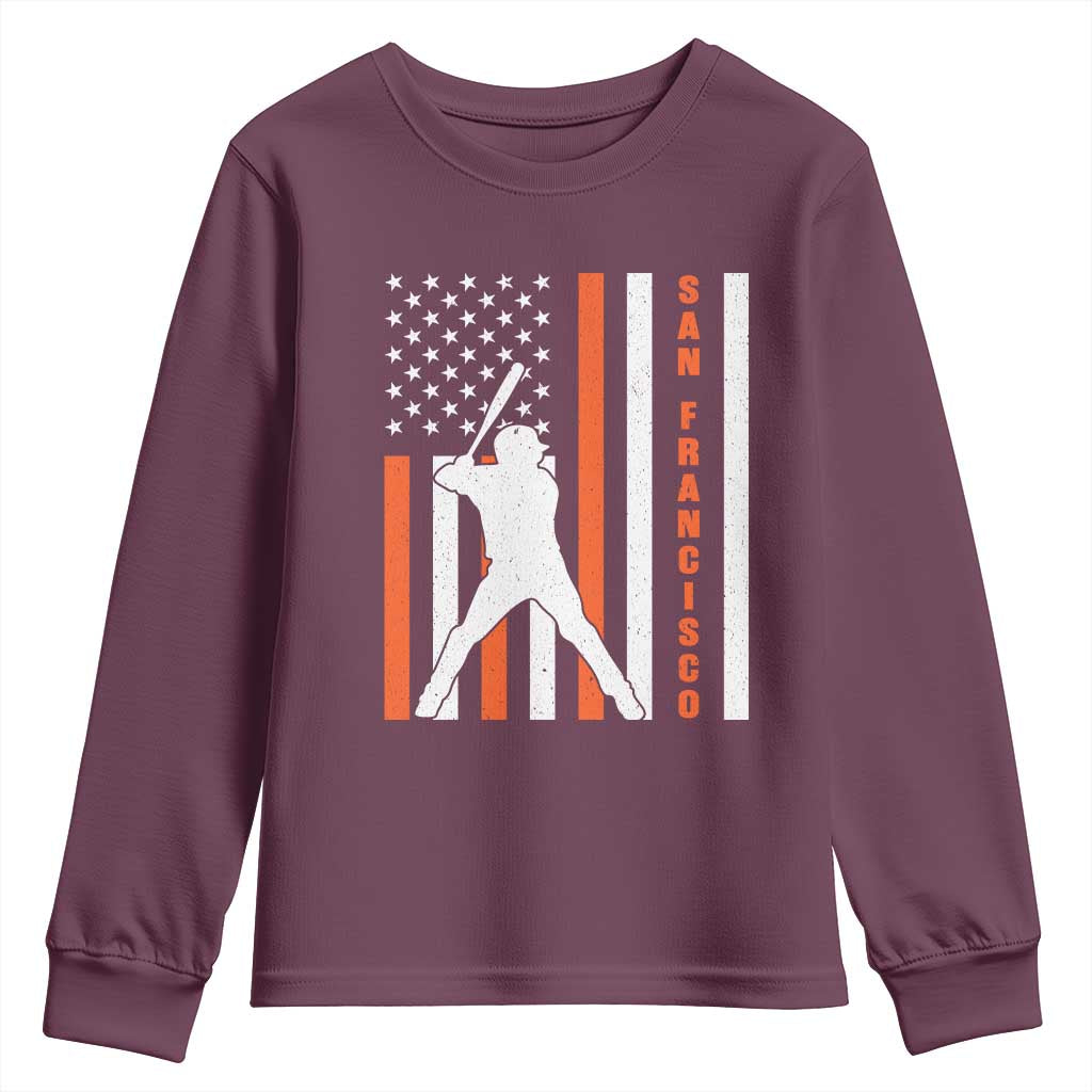 Retro San Francisco Youth Sweatshirt Cool Distressed Baseball Fans SF USA Flag TS10 Maroon Print Your Wear
