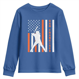 Retro San Francisco Youth Sweatshirt Cool Distressed Baseball Fans SF USA Flag TS10 Royal Blue Print Your Wear