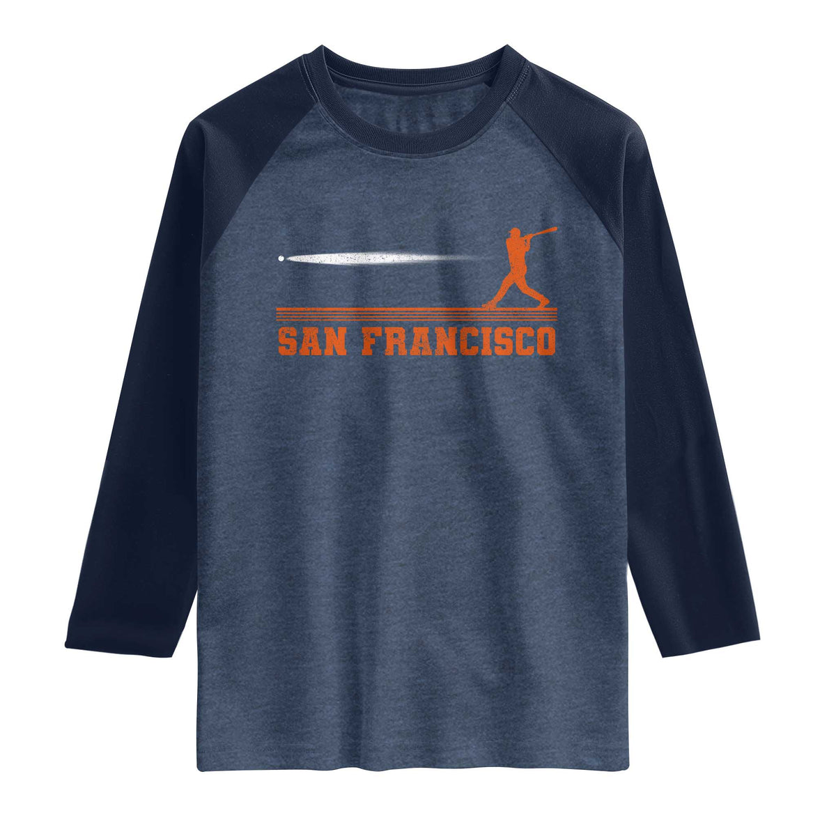 San Francisco Sport Raglan Shirt SF Vintage Sports Baseball Players TS10 Heather Denim Navy Print Your Wear