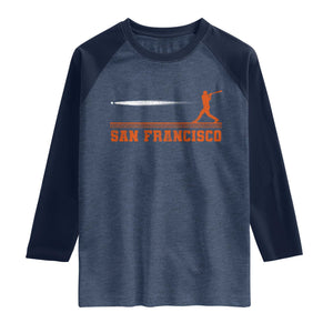 San Francisco Sport Raglan Shirt SF Vintage Sports Baseball Players TS10 Heather Denim Navy Print Your Wear