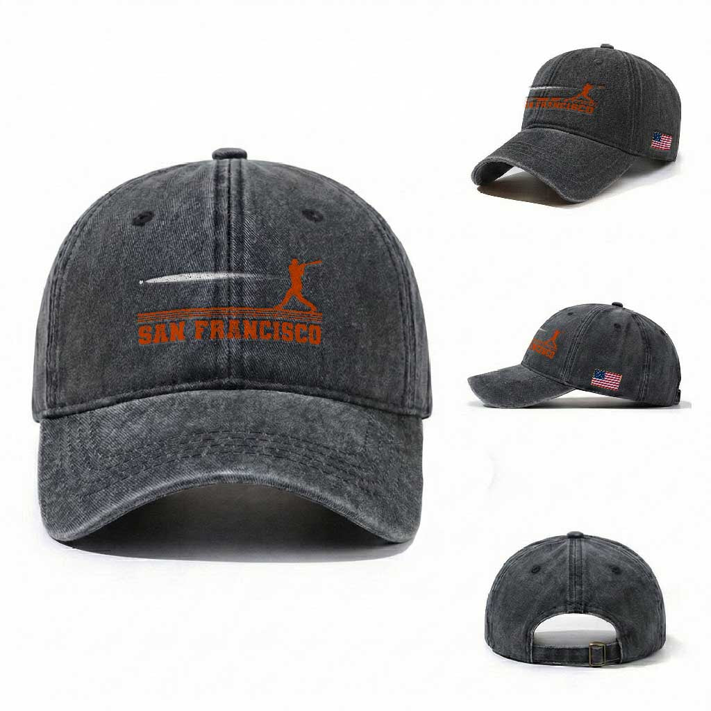 San Francisco Sport Washed Cotton Baseball Cap SF Vintage Sports Baseball Players TS10 Washed Cap Universal Fit Dark Gray Print Your Wear