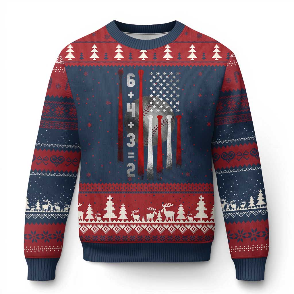 Double Play Ugly Christmas Sweater 6 4 3 2 Vintage Baseball Math Softball Player American Flag TS10 Navy Red Print Your Wear