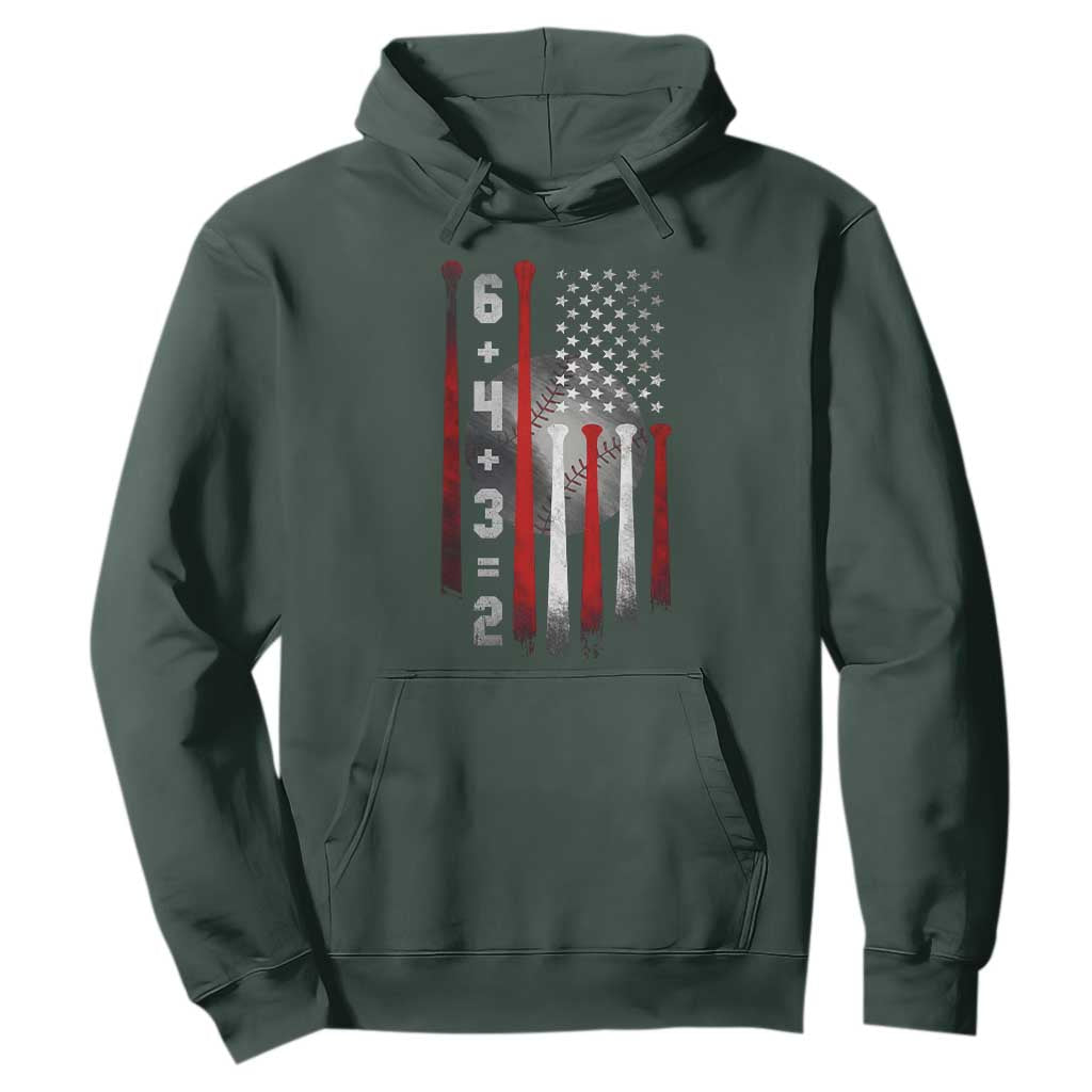 Double Play Hoodie 6 4 3 2 Vintage Baseball Math Softball Player American Flag TS10 Dark Forest Green Print Your Wear