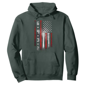 Double Play Hoodie 6 4 3 2 Vintage Baseball Math Softball Player American Flag TS10 Dark Forest Green Print Your Wear