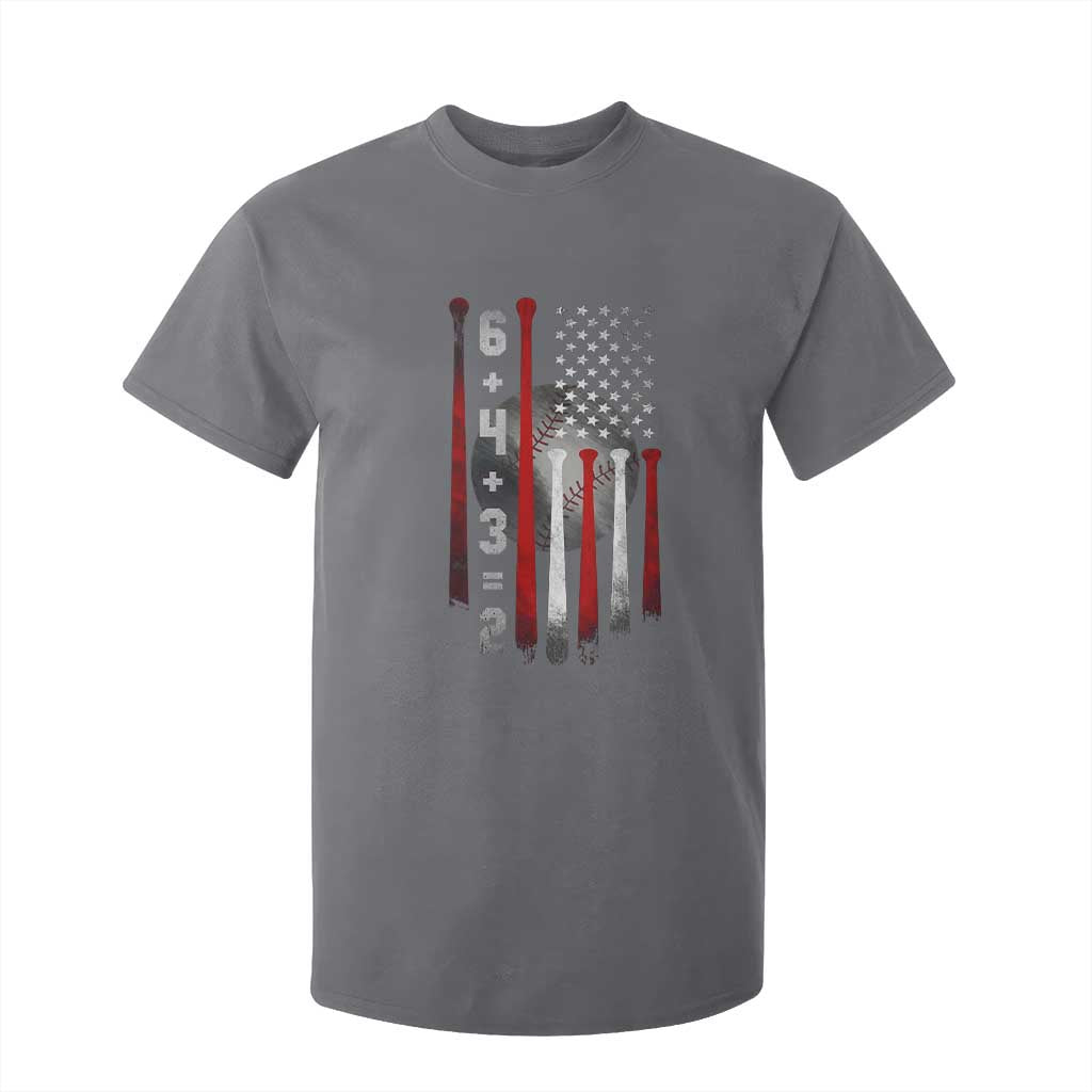 Double Play T Shirt For Kid 6 4 3 2 Vintage Baseball Math Softball Player American Flag TS10 Charcoal Print Your Wear