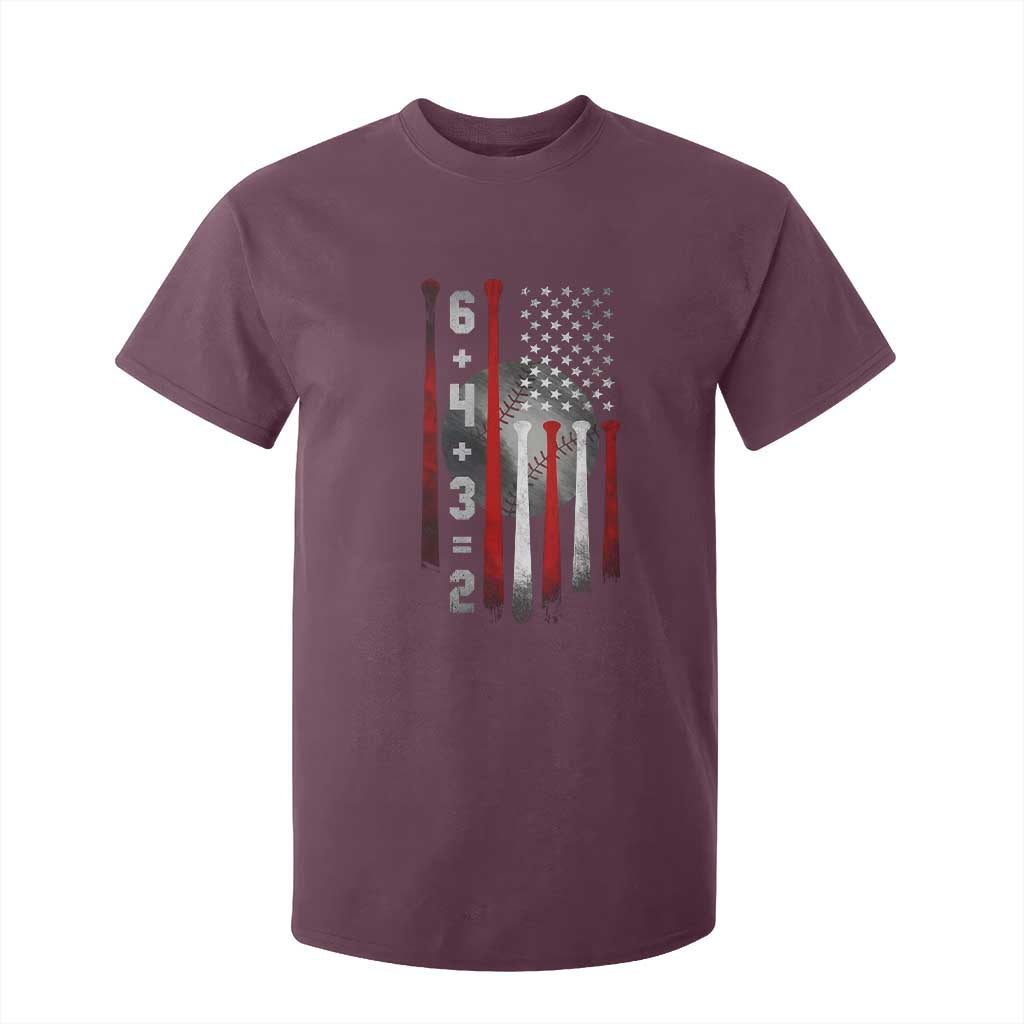 Double Play T Shirt For Kid 6 4 3 2 Vintage Baseball Math Softball Player American Flag TS10 Maroon Print Your Wear