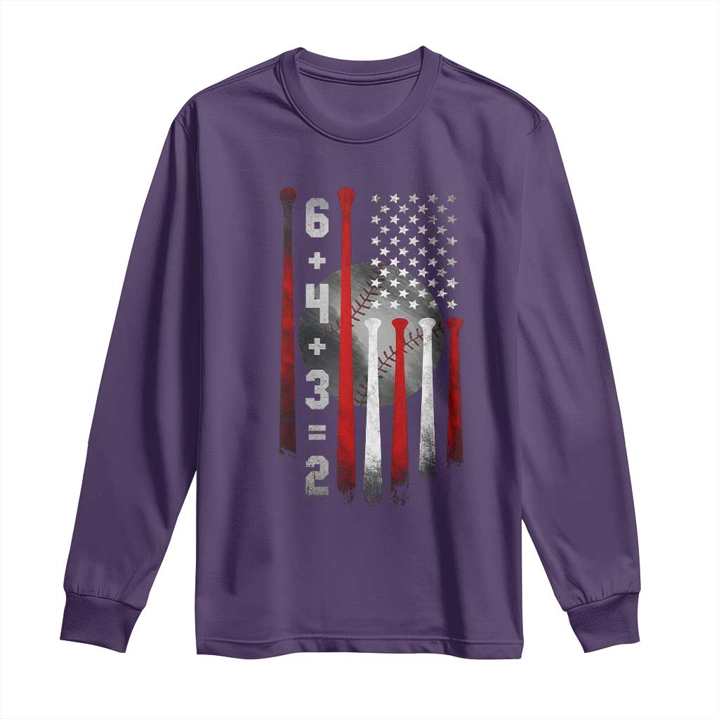 Double Play Long Sleeve Shirt 6 4 3 2 Vintage Baseball Math Softball Player American Flag TS10 Purple Print Your Wear