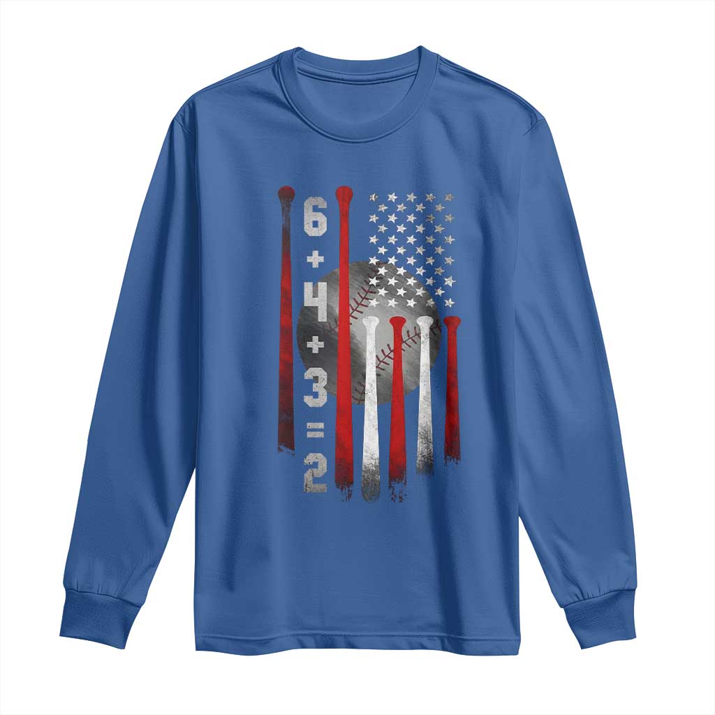 Double Play Long Sleeve Shirt 6 4 3 2 Vintage Baseball Math Softball Player American Flag TS10 Royal Blue Print Your Wear