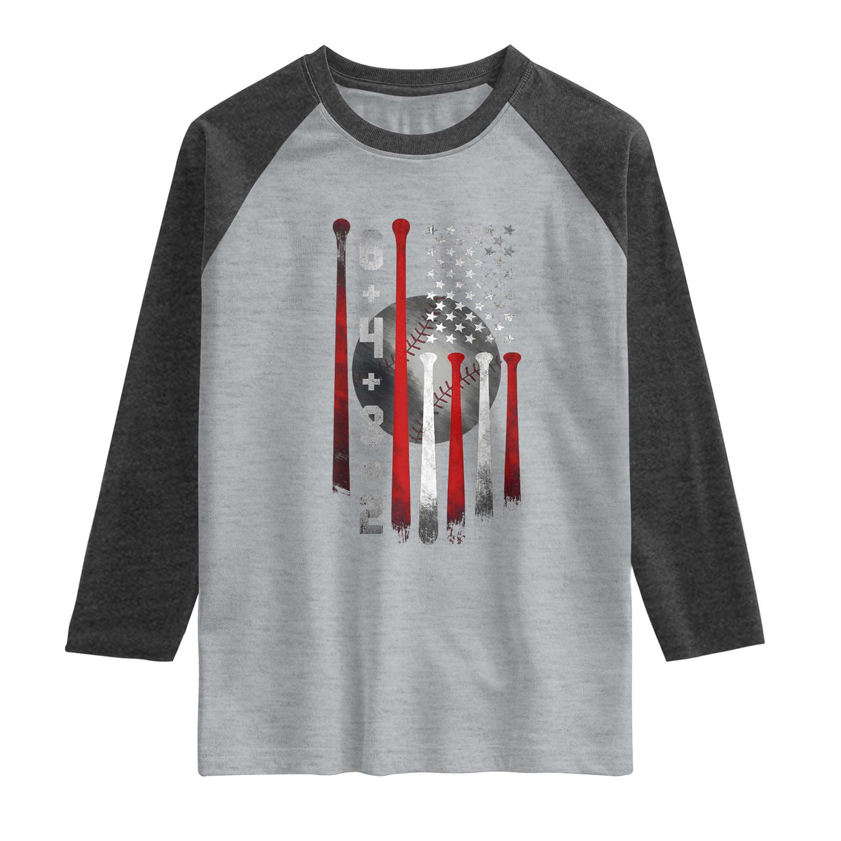 Double Play Raglan Shirt 6 4 3 2 Vintage Baseball Math Softball Player American Flag TS10 Heather Gray Heather Charcoal Print Your Wear