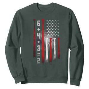 Double Play Sweatshirt 6 4 3 2 Vintage Baseball Math Softball Player American Flag TS10 Dark Forest Green Print Your Wear