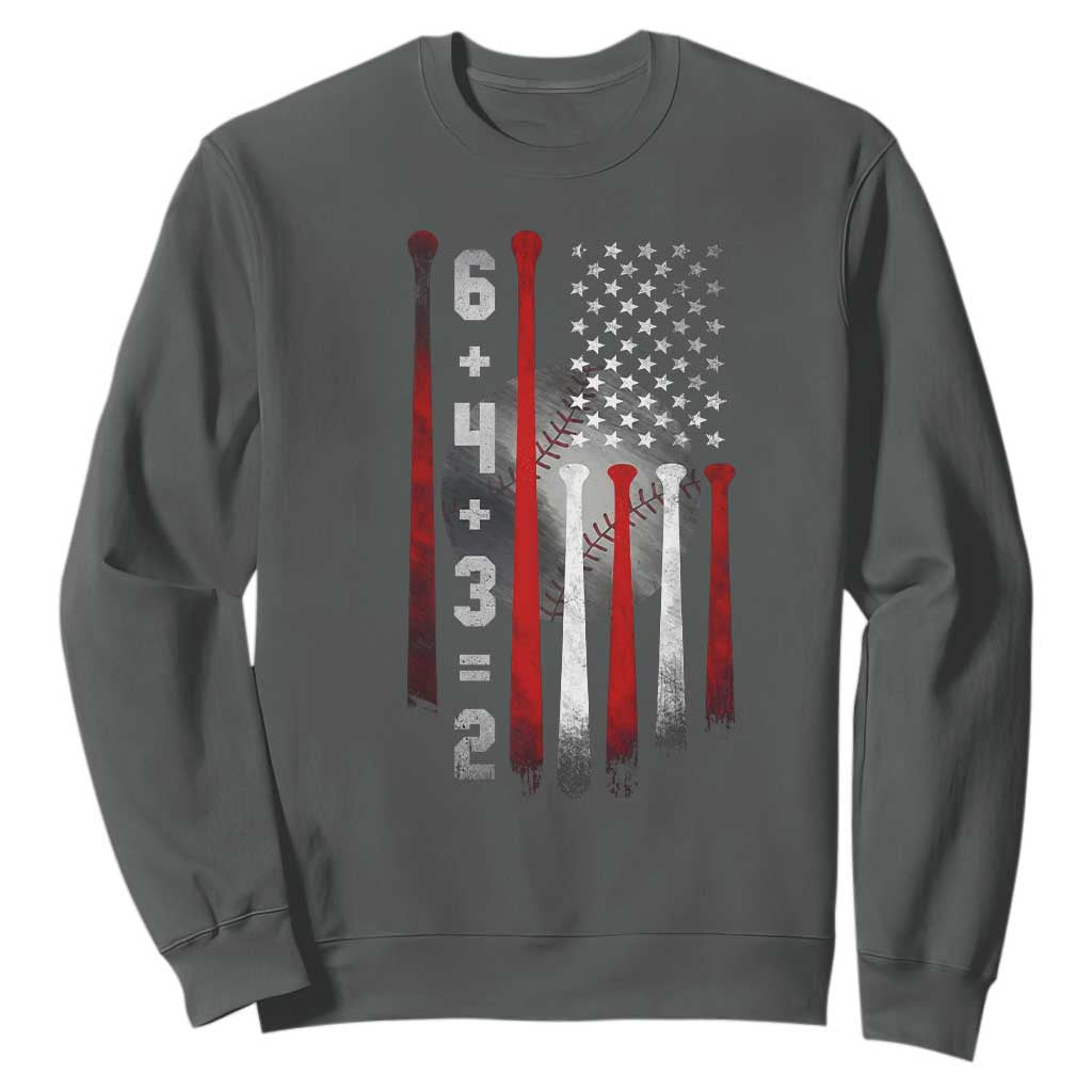 Double Play Sweatshirt 6 4 3 2 Vintage Baseball Math Softball Player American Flag TS10 Dark Heather Print Your Wear