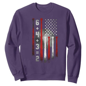 Double Play Sweatshirt 6 4 3 2 Vintage Baseball Math Softball Player American Flag TS10 Purple Print Your Wear
