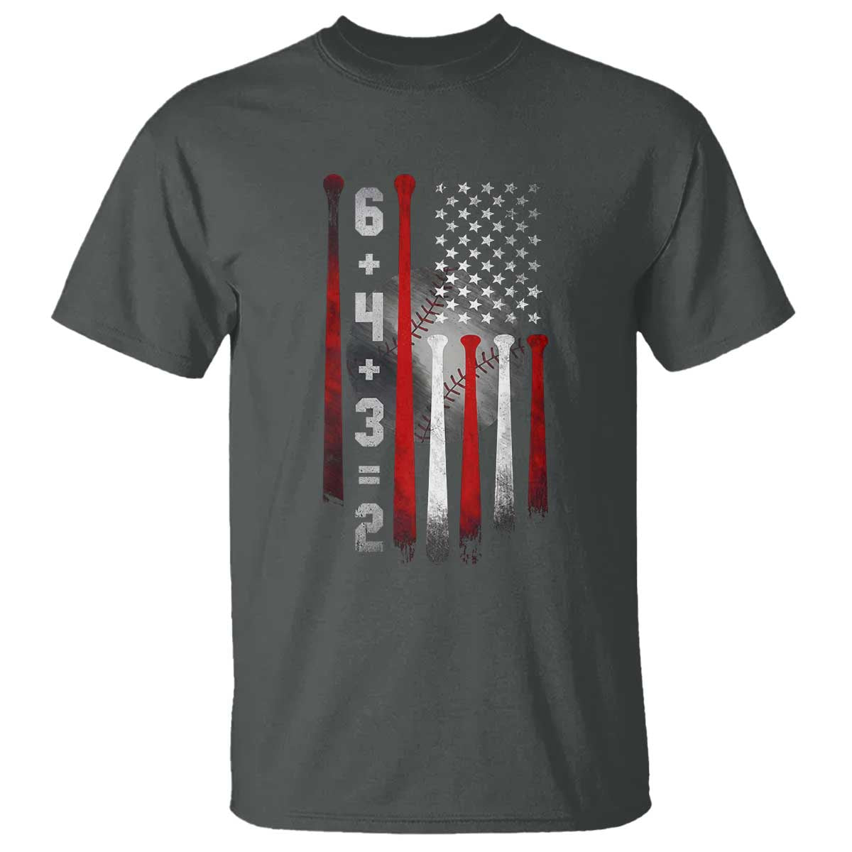 Double Play T Shirt 6 4 3 2 Vintage Baseball Math Softball Player American Flag TS10 Dark Heather Print Your Wear