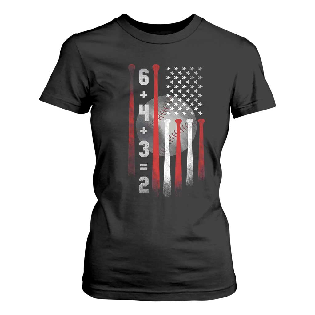 Double Play T Shirt For Women 6 4 3 2 Vintage Baseball Math Softball Player American Flag TS10 Black Print Your Wear