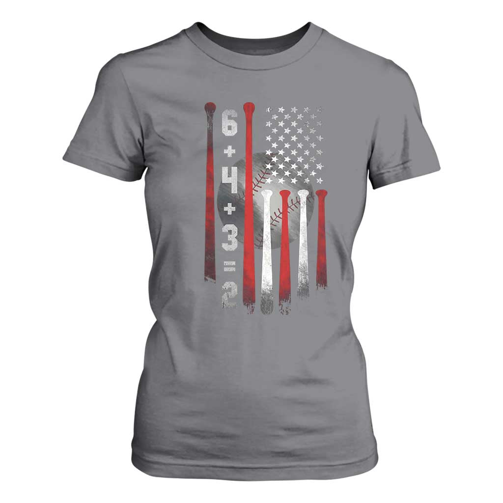 Double Play T Shirt For Women 6 4 3 2 Vintage Baseball Math Softball Player American Flag TS10 Charcoal Print Your Wear