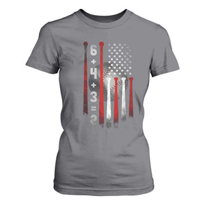 Double Play T Shirt For Women 6 4 3 2 Vintage Baseball Math Softball Player American Flag TS10 Charcoal Print Your Wear
