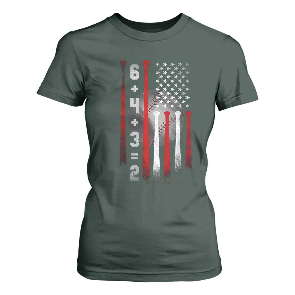 Double Play T Shirt For Women 6 4 3 2 Vintage Baseball Math Softball Player American Flag TS10 Dark Forest Green Print Your Wear