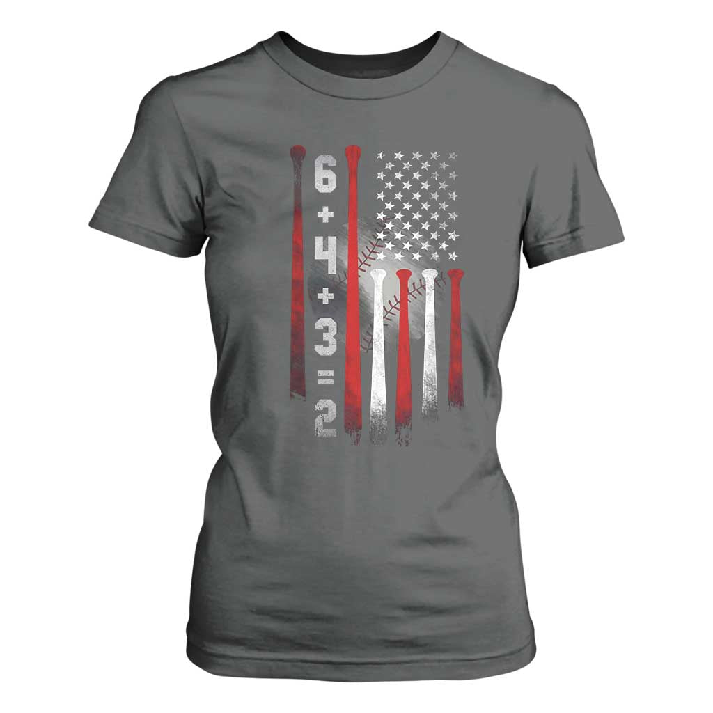 Double Play T Shirt For Women 6 4 3 2 Vintage Baseball Math Softball Player American Flag TS10 Dark Heather Print Your Wear