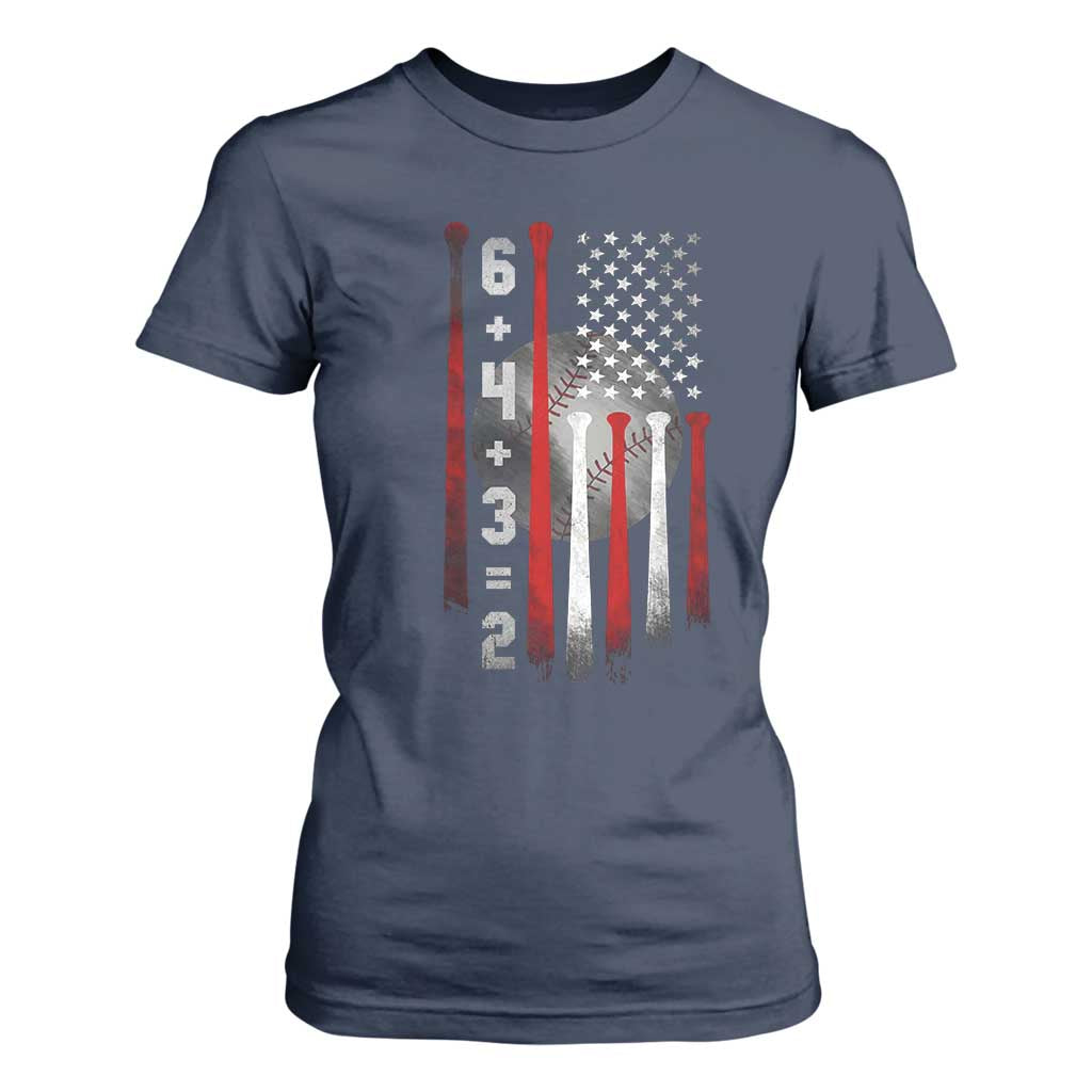 Double Play T Shirt For Women 6 4 3 2 Vintage Baseball Math Softball Player American Flag TS10 Navy Print Your Wear