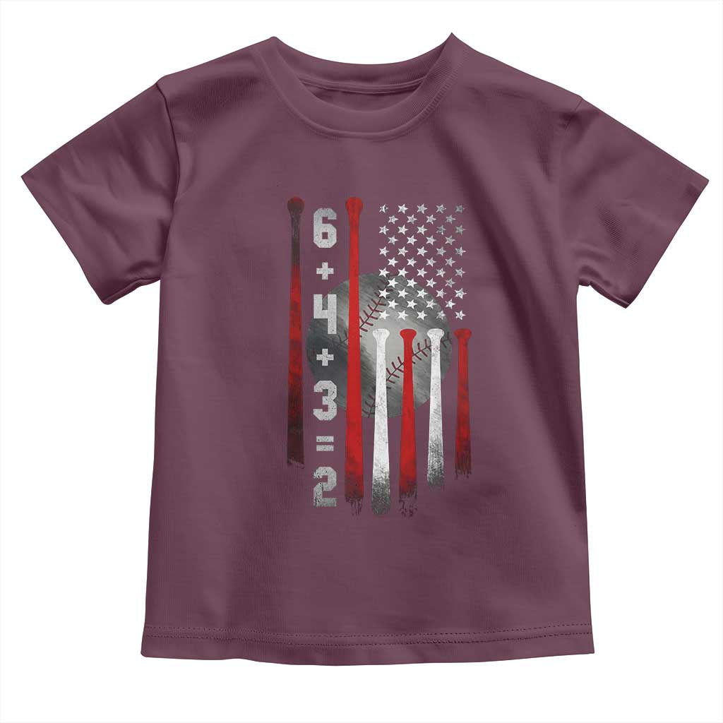Double Play Toddler T Shirt 6 4 3 2 Vintage Baseball Math Softball Player American Flag TS10 Maroon Print Your Wear