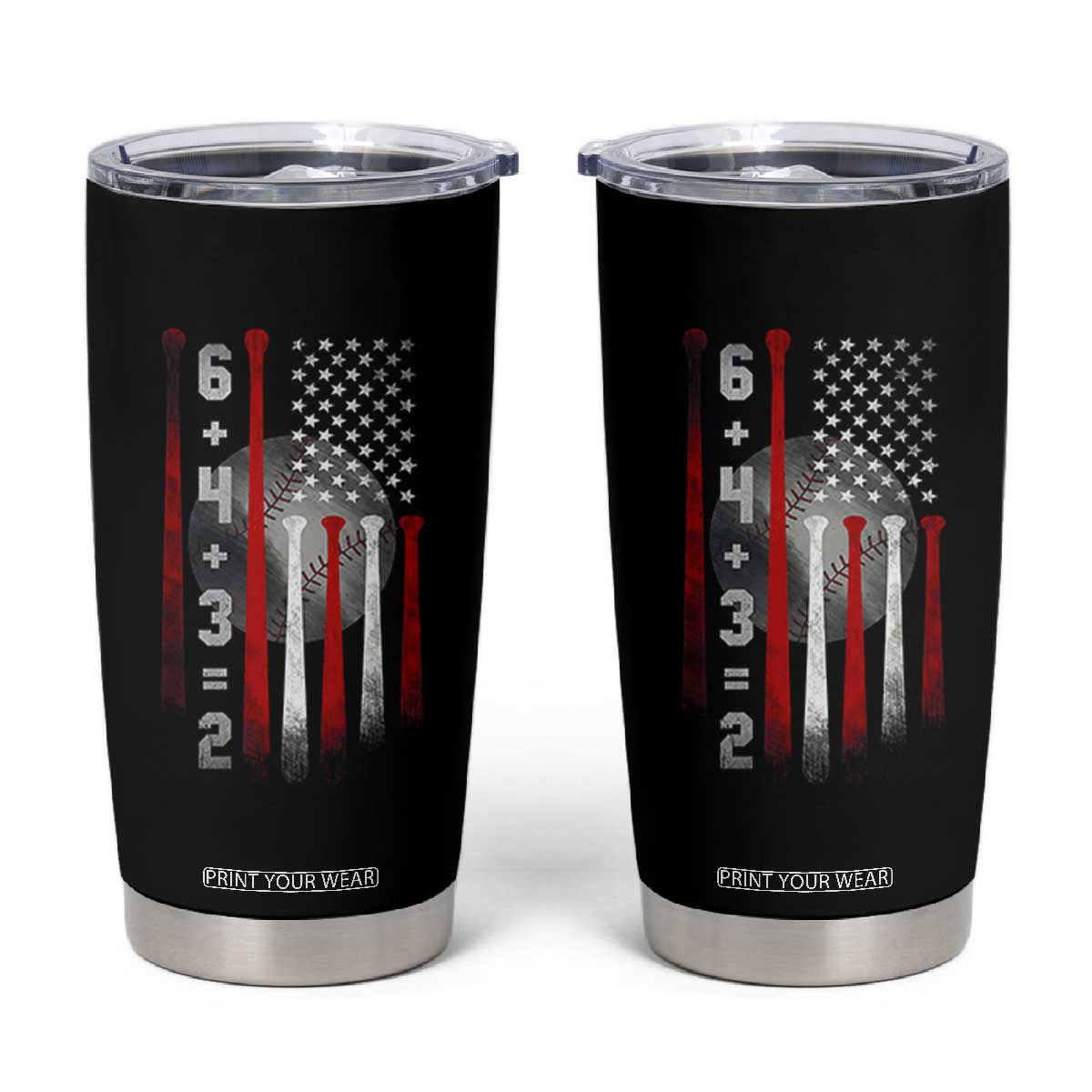 Double Play Tumbler Cup 6 4 3 2 Vintage Baseball Math Softball Player American Flag TS10 Black Print Your Wear