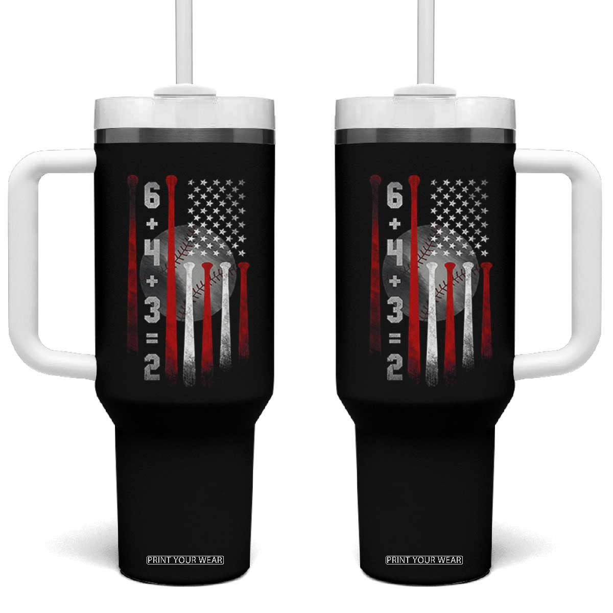 Double Play Tumbler With Handle 6 4 3 2 Vintage Baseball Math Softball Player American Flag TS10 One Size: 40 oz Black Print Your Wear