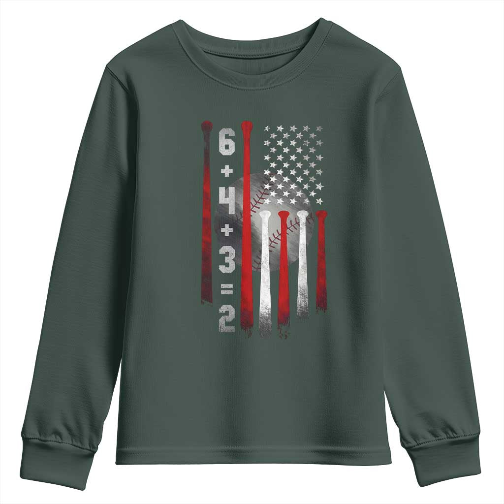 Double Play Youth Sweatshirt 6 4 3 2 Vintage Baseball Math Softball Player American Flag TS10 Dark Forest Green Print Your Wear