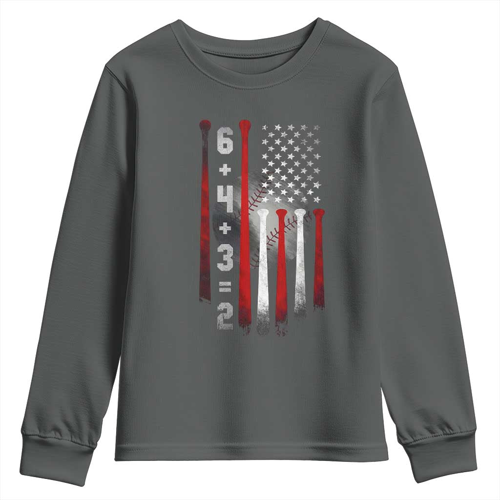 Double Play Youth Sweatshirt 6 4 3 2 Vintage Baseball Math Softball Player American Flag TS10 Dark Heather Print Your Wear